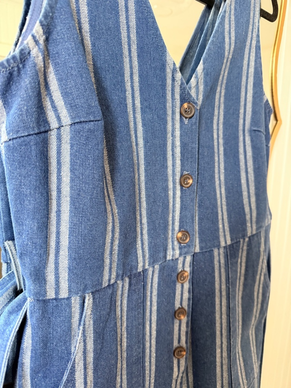 FRNCH Blue Striped Denim Romper with Self-Tie Belt - Picture 4 of 8